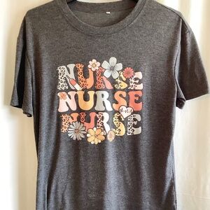 FLORAL NURSE TEE…Gray short sleeve, good shape, size M
